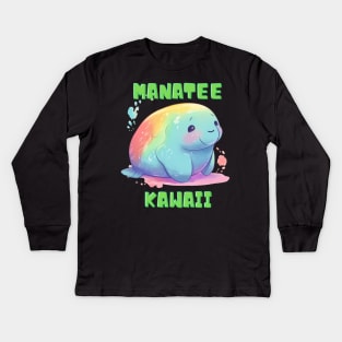 Manatee Kawaii, Colorful, Sea Cow, Cute Kids Long Sleeve T-Shirt
